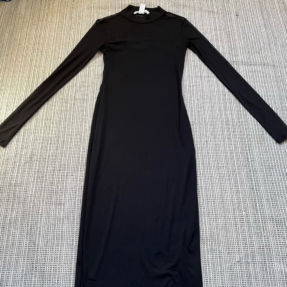 H&M Classic Black Mesh Long Sleeve Dress XS